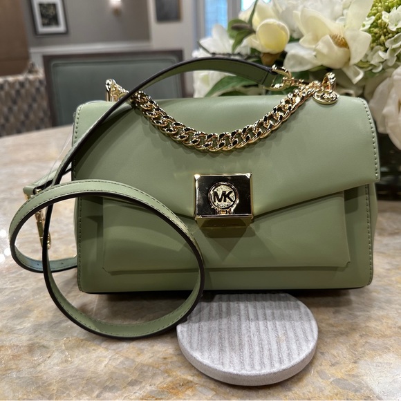 Michael Kors MK Lita Medium Leather Shoulder Crossbody Bag Green - Picture 12 of 13